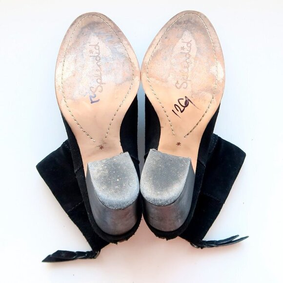 Splendid Anthropologie Black Suede Leather Block Heel Ankle Boots Booties 9.5 - Picture 7 of 15